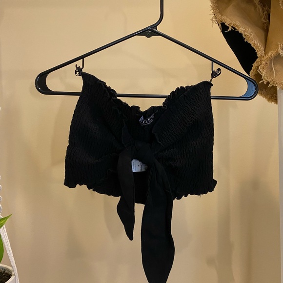 Shop Priceless Aria Black Tie Front Bandeau Top and Shorts Set - Picture 4 of 5